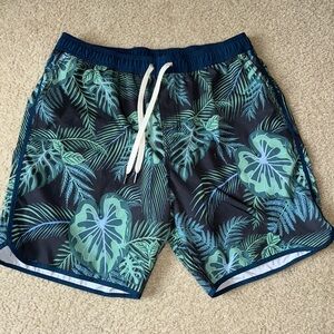 Fair Harbor Leaf Print Swim Trunks - Green and Blue